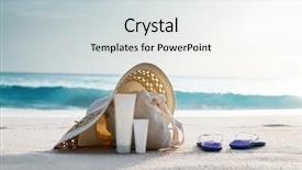  Presentation with beach bag - Colorful slides enhanced with sun lotion hat with bag backdrop and a sky blue colored foreground