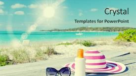  Presentation with lotion - PPT theme with sun lotion sunglasses and hat background and a seafoam green colored foreground