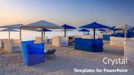 Presentation with sun - Slides having sun-loungers-with-umbrellas background and a  colored foreground