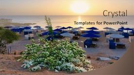  Presentation with sun - Slide set with sun-loungers-with-umbrellas background and a  colored foreground