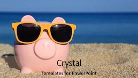  Presentation with banking bank vault door - Presentation design enhanced with sun money - summer piggy bank with sunglasses background and a coral colored foreground