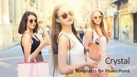  Presentation with three - Cool new slide deck with sun money - three girls in a shopping backdrop and a coral colored foreground