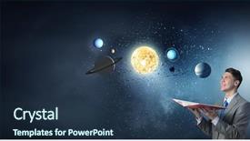  Presentation with book - Presentation design with sun moon - businessman with opened book background and a ocean colored foreground