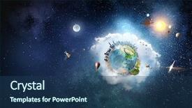  Presentation with moon - Colorful presentation theme enhanced with sun moon - our earth planet mixed media backdrop and a ocean colored foreground