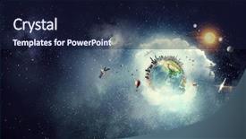  Presentation with idea of earth creation mixed - Presentation design featuring sun moon - our earth planet mixed media background and a navy blue colored foreground