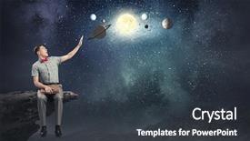  Presentation with planets - Amazing PPT theme having sun moon - young businessman and planets backdrop and a  colored foreground