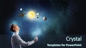  Presentation with planets - PPT theme with sun moon - young businessman and planets background and a  colored foreground