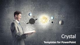  Presentation with planets - Presentation theme consisting of sun moon - young businessman with book background and a dark gray colored foreground