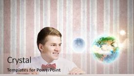  Presentation with earth - Slide deck having sun moon - young man looking at earth background and a soft green colored foreground