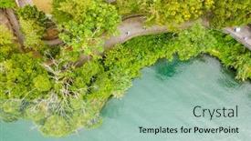  Presentation with water sun - Presentation theme featuring sun-moon-lake-hiking-trail background and a mint green colored foreground