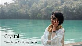  Presentation with talk - Audience pleasing PPT theme consisting of sun moon lake nantou taiwan backdrop and a lemonade colored foreground