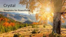  Presentation with fall morning - Beautiful presentation design featuring sun mountains range - beautiful fall backdrop and a yellow colored foreground