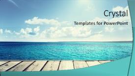  Presentation with sea sun - Presentation design consisting of sun ocean - caribbean sea and wooden platform background and a light blue colored foreground