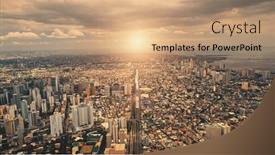  Presentation with city buildings - Presentation theme enhanced with sun-over-city-roofs background and a coral colored foreground