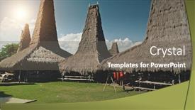  Presentation with green roof - PPT theme enhanced with sun-over-traditional-house-village background and a gray colored foreground