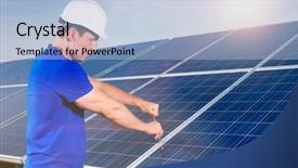  Presentation with sun power - PPT layouts consisting of sun power - photovoltaic system with solar panels background and a light blue colored foreground