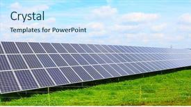  Presentation with sun power - Theme featuring sun power - solar energy panels against blue background and a sky blue colored foreground