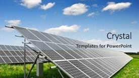 Presentation with energy solar - Audience pleasing PPT theme consisting of sun power - solar energy panels against blue backdrop and a light blue colored foreground