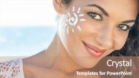  Presentation with young woman - PPT layouts with sun protect - carefree young woman with suncream background and a coral colored foreground