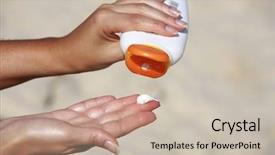  Presentation with women - Cool new PPT theme with sun protect - close up of women hands backdrop and a soft green colored foreground