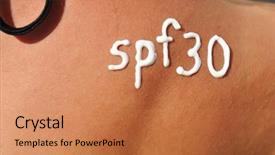  Presentation with sunscreen - PPT theme with sun protect - sunscreen lotion over tan woman background and a coral colored foreground