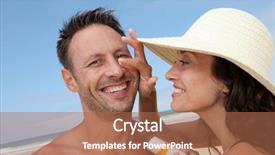  Presentation with nose - Presentation theme consisting of sun protect - woman putting sunblock on her background and a coral colored foreground