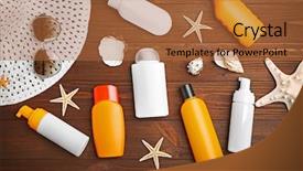  Presentation with accessories - PPT layouts consisting of sun protection accessories on wooden background and a red colored foreground