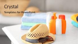  Presentation with cosmetics - Audience pleasing slide deck consisting of sun protection cosmetics set backdrop and a coral colored foreground