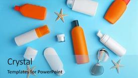  Presentation with solar - Theme enhanced with sun protection creams on blue background and a light blue colored foreground