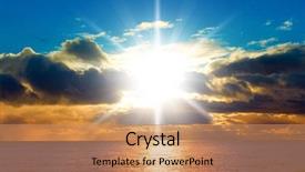  Presentation with bridge over troubled water - Audience pleasing theme consisting of sun rain - coast view over water backdrop and a coral colored foreground