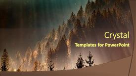  Presentation with pine forest - Colorful PPT theme enhanced with sun-rays-through-misty-pine backdrop and a tawny brown colored foreground