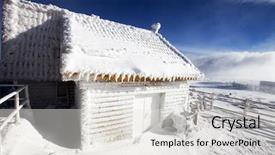  Presentation with sun rise - Audience pleasing presentation design consisting of sun rise tree - snow and ice covered hut backdrop and a sky blue colored foreground