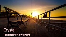  Presentation with coney island - PPT theme with sun set - bench on coney island boardwalk background and a wine colored foreground