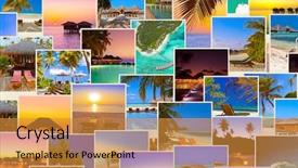  Presentation with shots - Cool new PPT theme with sun set - stack of maldives beach shots backdrop and a gold colored foreground