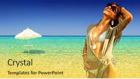  Presentation with composite - Slides having sun set sea - composite picture of a woman background and a yellow colored foreground