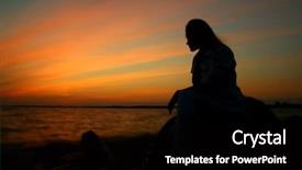  Presentation with awards curtain audience silhouette - Presentation design consisting of sun set sea - girl silhouette background and a black colored foreground