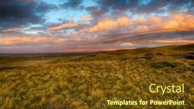  Presentation with sea sun - Audience pleasing theme consisting of sun sets over tierra del fuego grassy sea shore chile backdrop and a tawny brown colored foreground