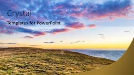  Presentation with sea sun - Slide set with sun sets over tierra del fuego grassy sea shore chile background and a light blue colored foreground