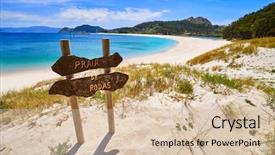  Presentation with beach - Colorful presentation enhanced with sun signs - praia de rodas beach sign backdrop and a lemonade colored foreground