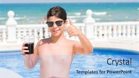  Presentation with young child brain development - Presentation design with sun signs - young child drinking soda background and a light blue colored foreground