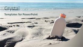  Presentation with tan - Presentation with sun tan lotion on the beach background and a sky blue colored foreground