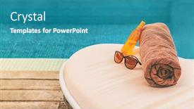  Presentation with sun tanning - Presentation theme enhanced with sun tan summer beach pool vacation background for travel holidays - sunscreen tanning oil sunglasses towel on sunbathing lounger chair luxury resort hotel background and a teal colored foreground