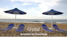  Presentation with sun - PPT theme with sun-umbrellas-and-sunbeds background and a violet colored foreground