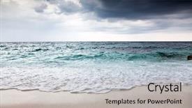  Presentation with tropical storm - Slide deck consisting of sun wind rain storm - beautiful beach and tropical sea background and a light gray colored foreground