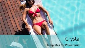  Presentation with neon edge - Slides having sunbath on the pool edge background and a light blue colored foreground