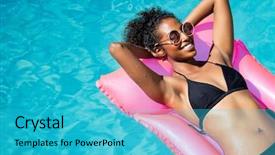  Presentation with pink black - Colorful PPT theme enhanced with woman lying on pink mattress backdrop and a cyan colored foreground