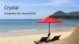  Presentation with sunny sky - Presentation theme enhanced with sunbathing beds with a red background and a light blue colored foreground