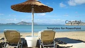  Presentation with turquoise beach - Audience pleasing theme consisting of sunbathing-chairs-on-a-beach backdrop and a light blue colored foreground