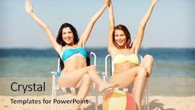  Presentation with shells beach summer holiday - Presentation design with sunbathing on the beach chair background and a  colored foreground