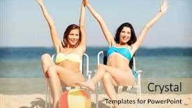  Presentation with shells beach summer holiday - Beautiful PPT theme featuring sunbathing on the beach chair backdrop and a  colored foreground